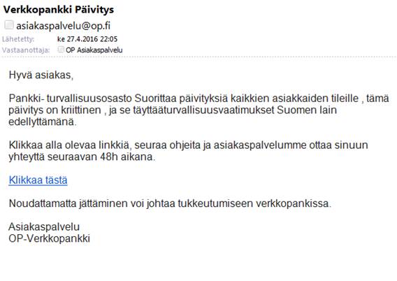 Esimerkki huijaussähköpostista